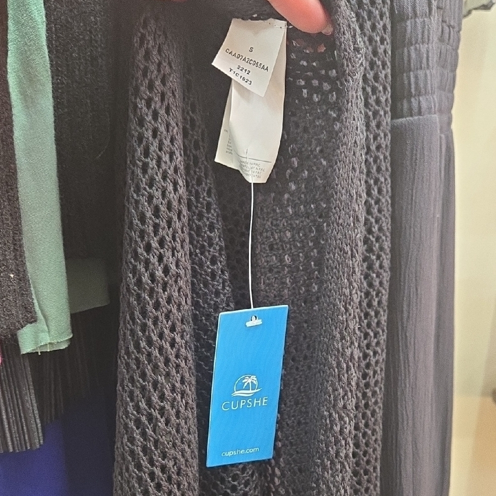 NWT Cupshe Small Black Knit Swim Sleeveless Tank Cover-Up Mesh Midi W Side Slits - Picture 4 of 5